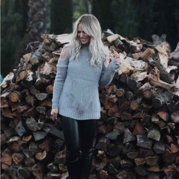 4 Sienna Gray Knit Cold Shoulder Sweater - Picture 3 of 8